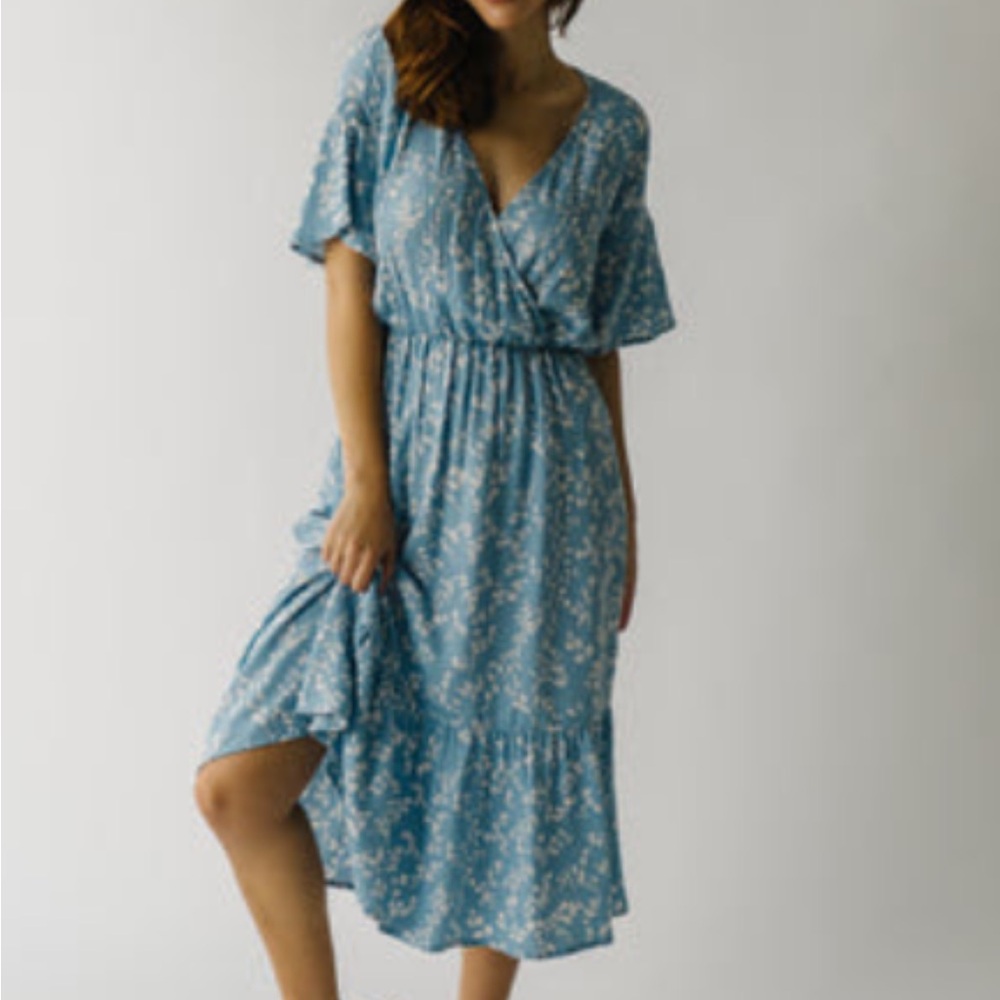 Piper and Scoot Blue floral faux wrap dress- size Medium